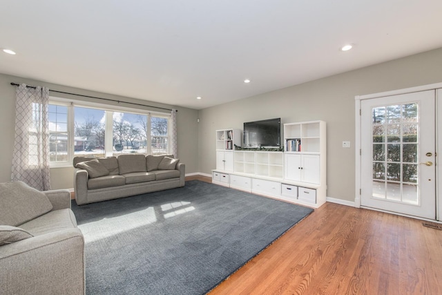 living room with hardwood / wood-style floors and plenty of natural light