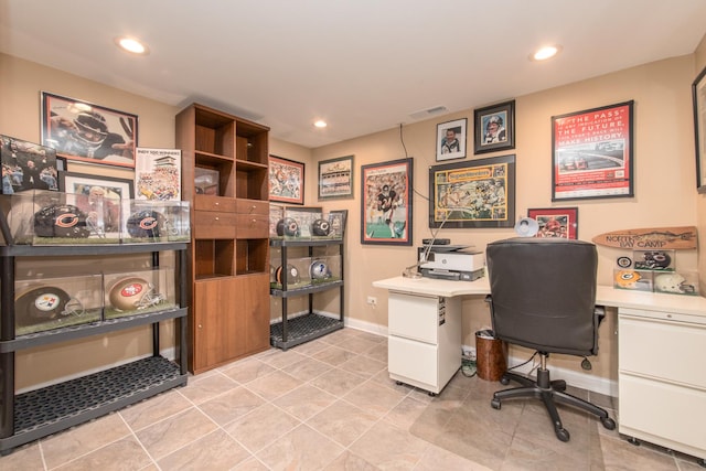 office area featuring light tile patterned flooring