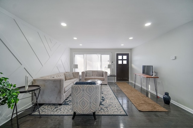 living room featuring dark hardwood / wood-style floors