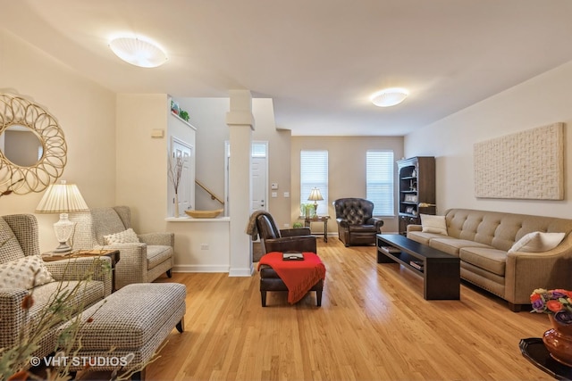 living room featuring light wood-type flooring