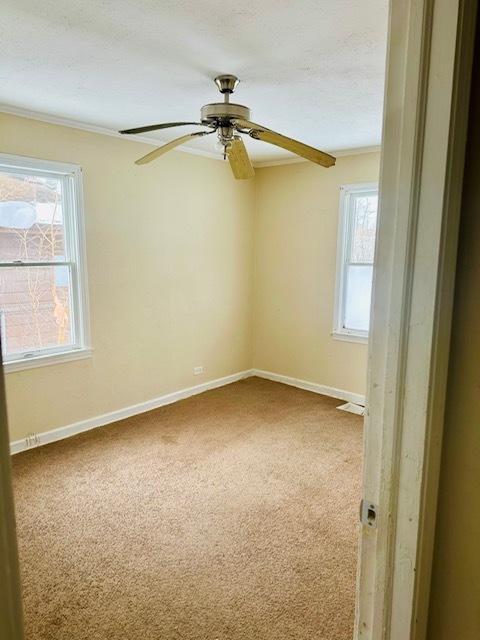 spare room with ceiling fan, carpet, and a healthy amount of sunlight