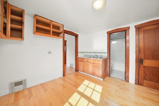 interior space featuring light wood-type flooring and sink