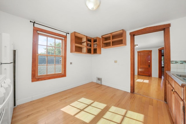 interior space featuring light wood-type flooring and sink