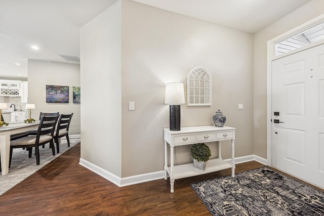 foyer entrance featuring dark wood-type flooring and sink