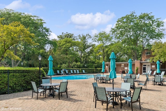 view of swimming pool featuring a patio