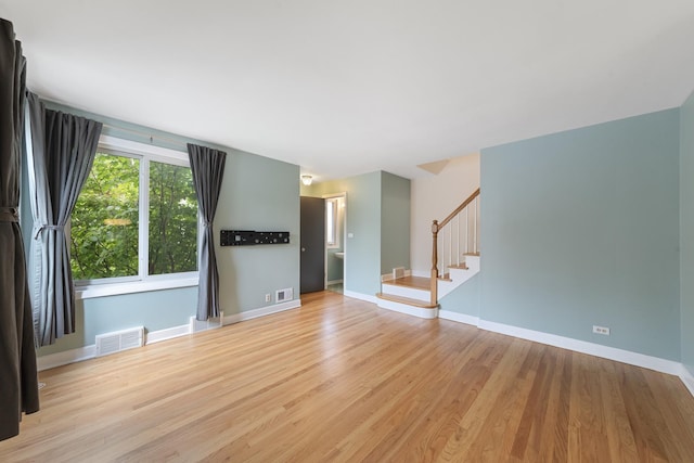 unfurnished living room featuring light hardwood / wood-style flooring