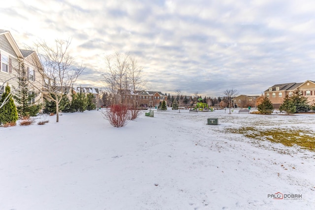 view of yard covered in snow