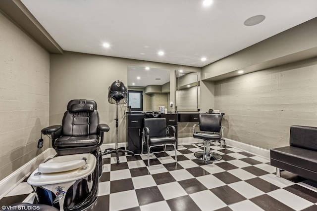 interior space featuring recessed lighting, baseboards, and tile patterned floors