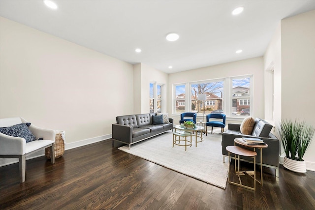 living room featuring dark wood-type flooring