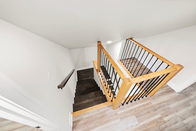 staircase featuring wood-type flooring