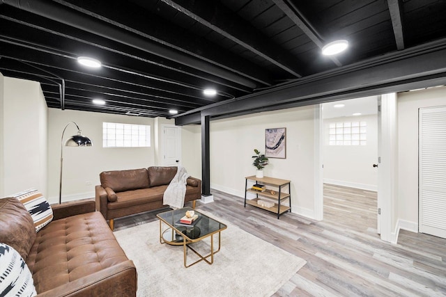 living room with a healthy amount of sunlight and hardwood / wood-style floors