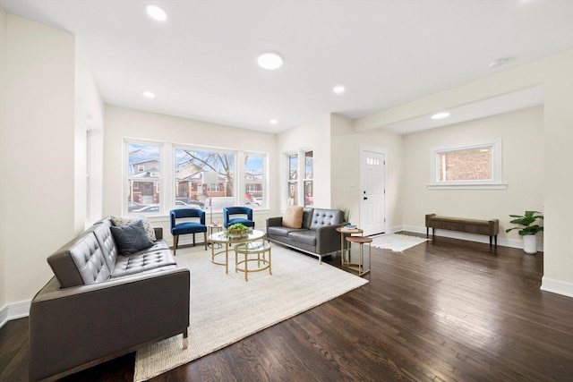 living room featuring dark hardwood / wood-style floors