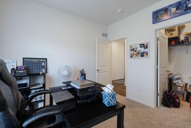 home office featuring carpet floors