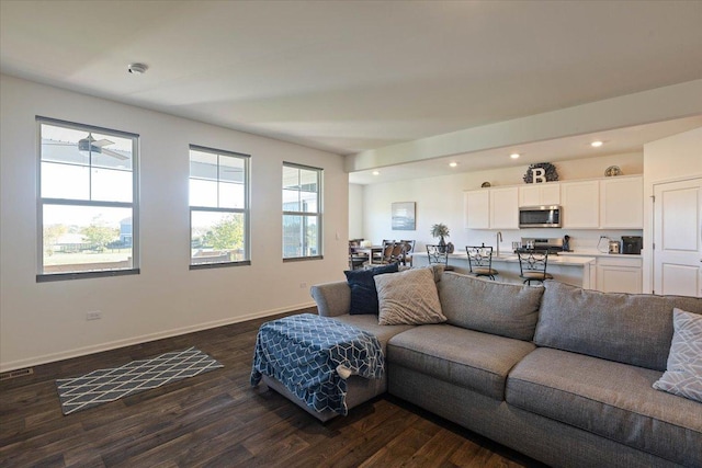 living room with dark wood-type flooring