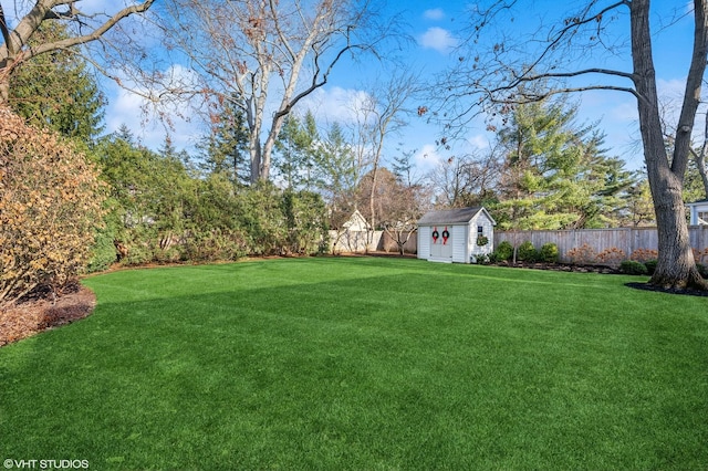 view of yard with a storage shed