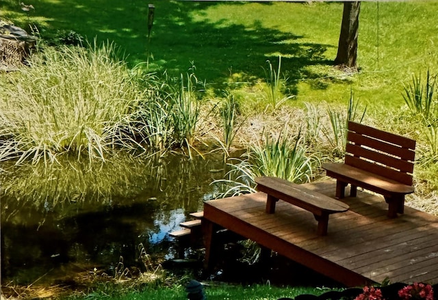 view of home's community with a water view