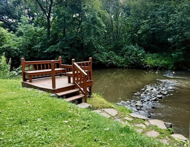 view of dock with a water view