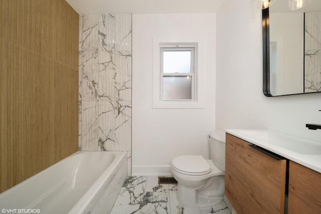 full bathroom featuring  shower combination, vanity, and toilet