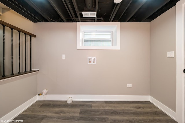 laundry area with hookup for a washing machine and dark hardwood / wood-style floors