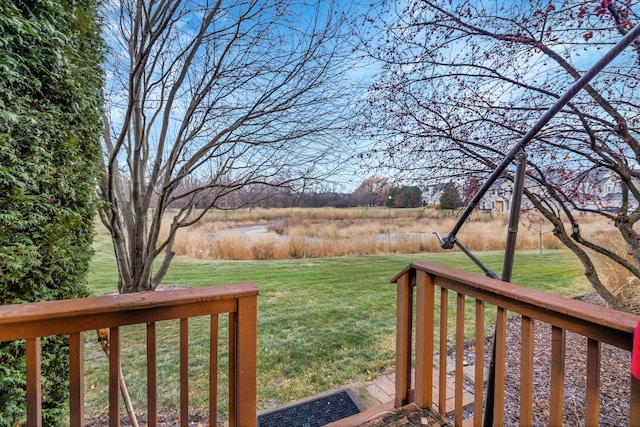 view of yard with a wooden deck