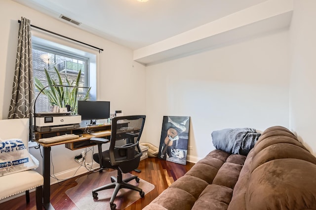 office area with hardwood / wood-style floors