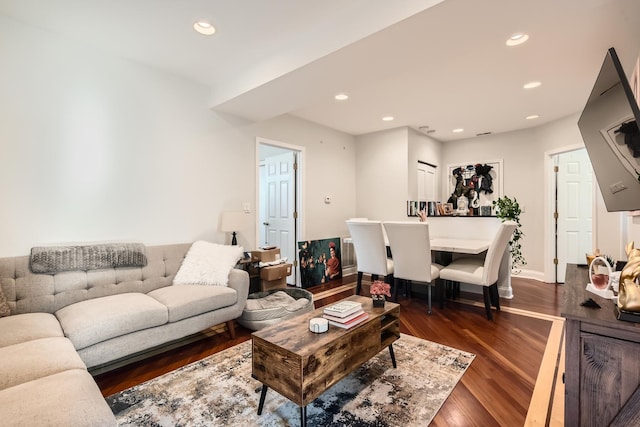 living room with dark wood-type flooring