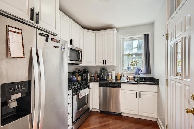 kitchen with white cabinetry, dark hardwood / wood-style flooring, and stainless steel appliances