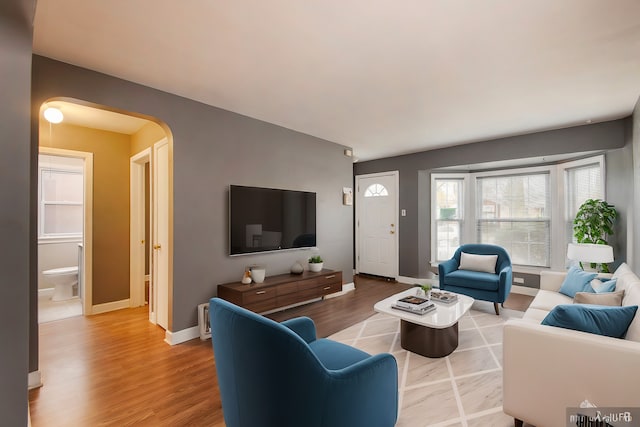 living room featuring light hardwood / wood-style flooring