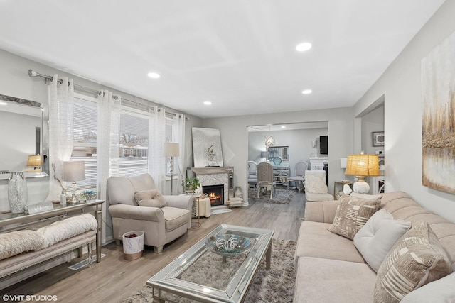 living room with hardwood / wood-style floors