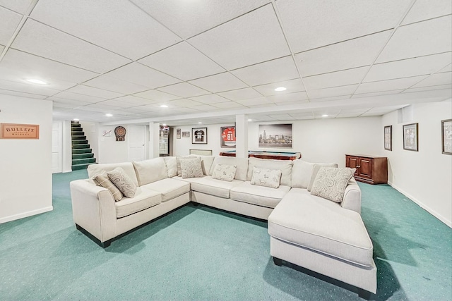 living room with billiards and carpet flooring