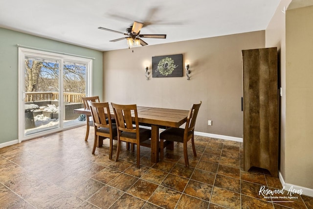 dining room with ceiling fan