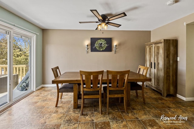 dining area with ceiling fan