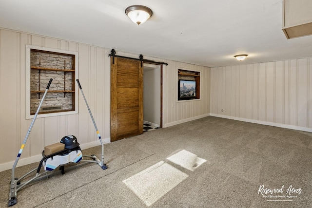 interior space with a barn door