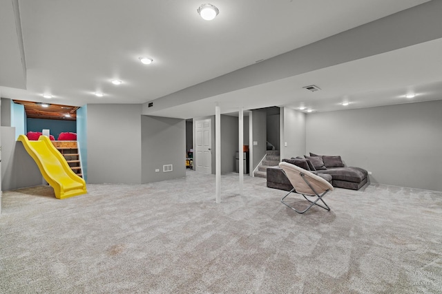 basement featuring carpet