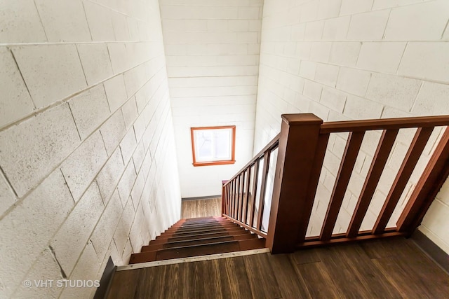 stairway with wood-type flooring