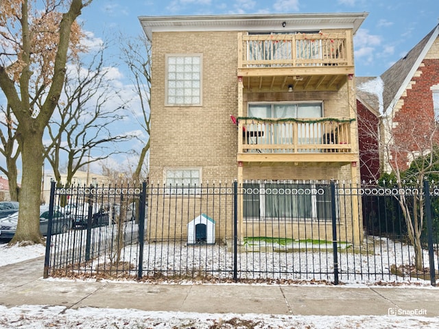 view of snow covered property