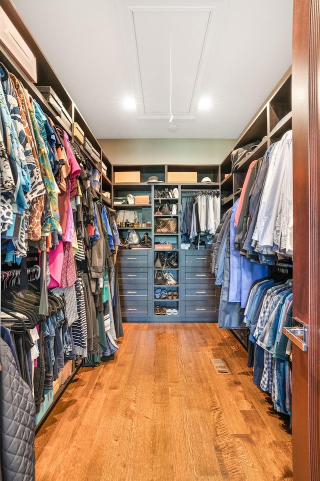 spacious closet featuring light wood-type flooring