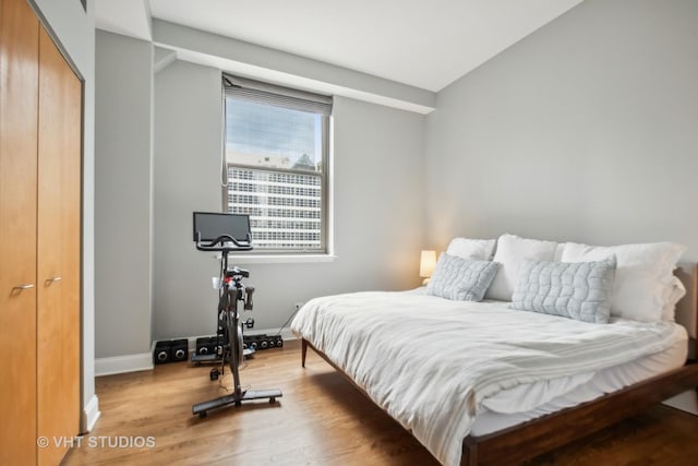 bedroom featuring a closet and light hardwood / wood-style floors