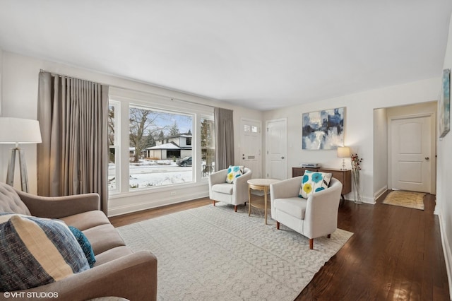 living room with dark wood-type flooring