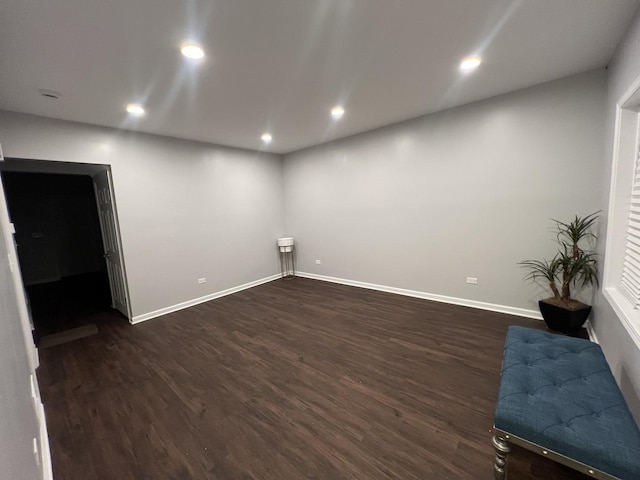 washroom with dark hardwood / wood-style flooring