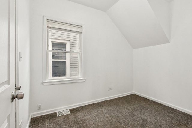 additional living space with lofted ceiling and carpet flooring