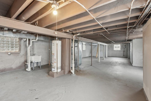 basement featuring water heater