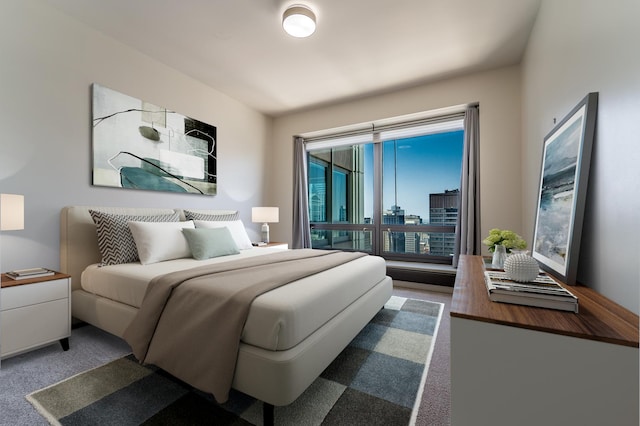 carpeted bedroom featuring multiple windows