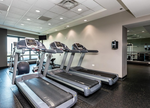 gym with a drop ceiling