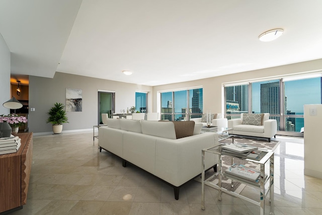 living room featuring light tile patterned floors