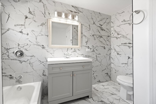 full bathroom with shower / tub combination, toilet, and vanity