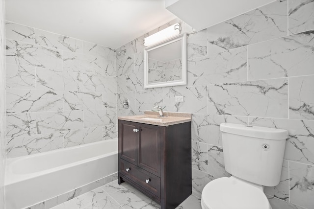 full bathroom featuring toilet, shower / bath combination, and vanity