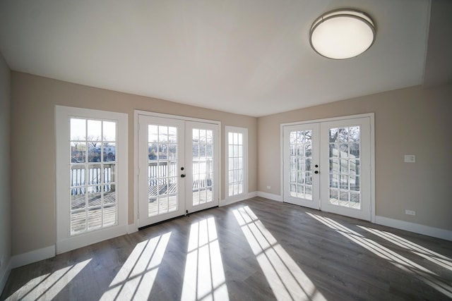 interior space with dark hardwood / wood-style floors and french doors