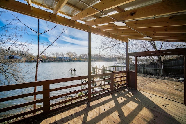 dock area with a deck with water view