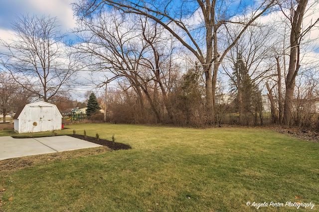 view of yard with a patio area and an outdoor structure